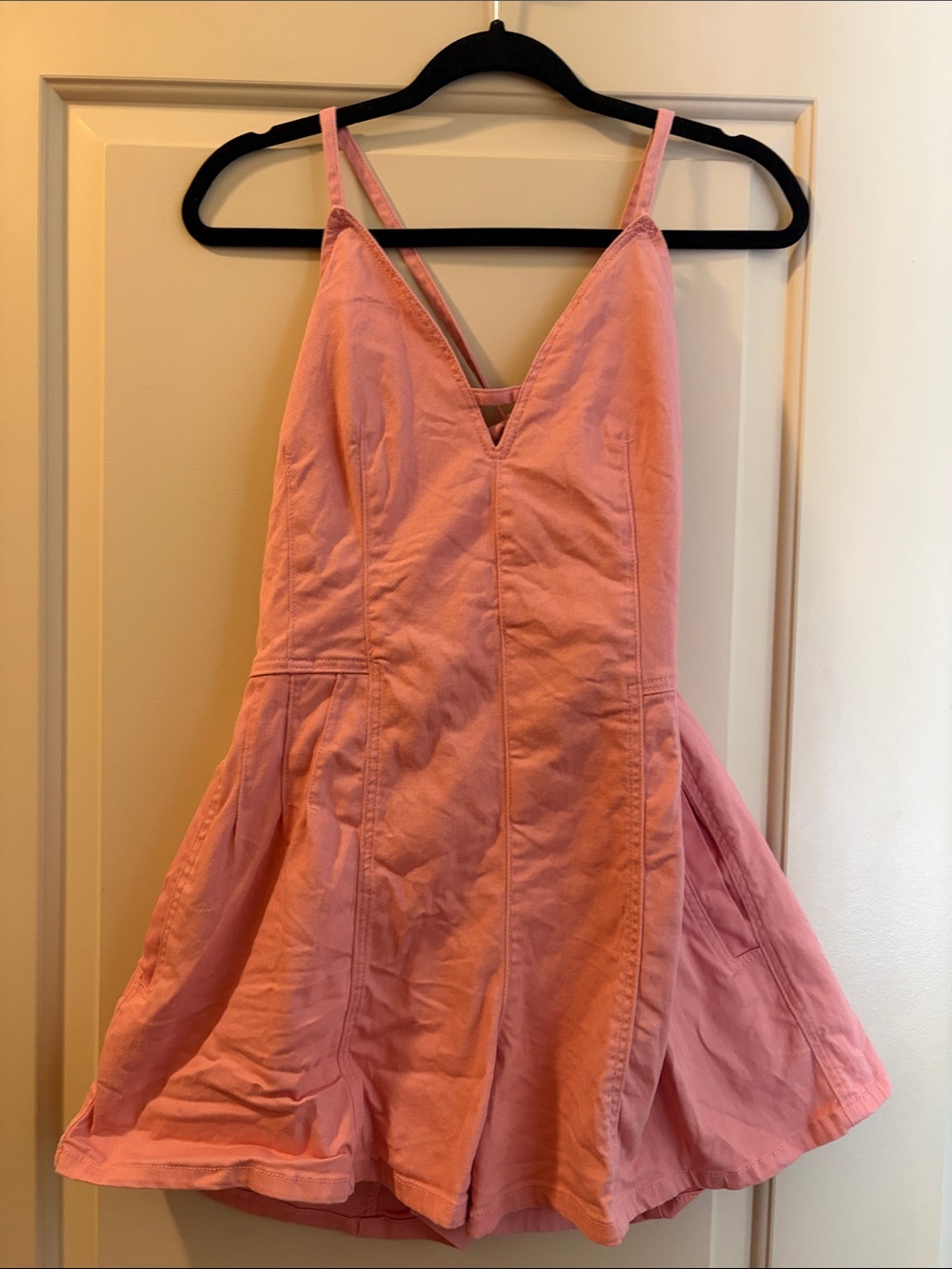 Pink Denim corset back romper